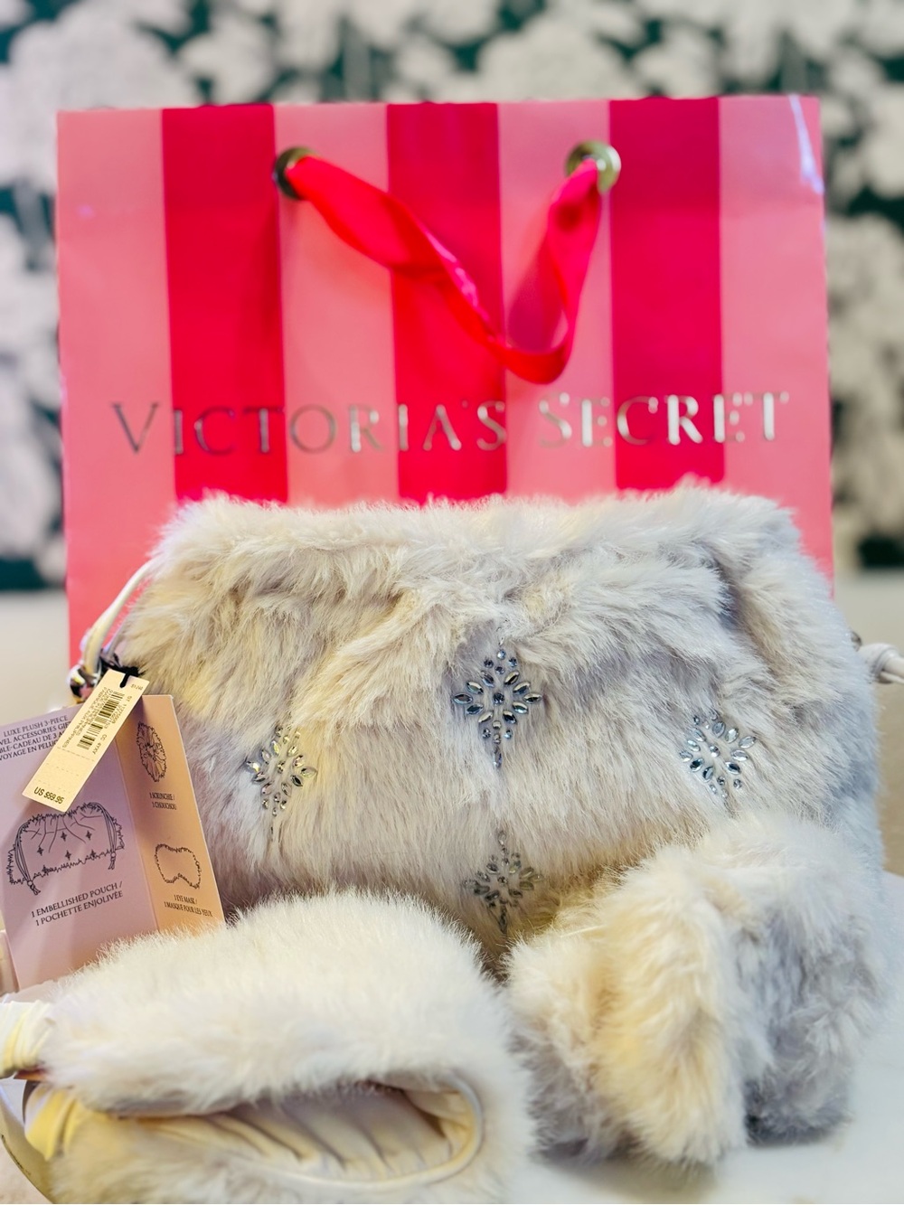 🎁 Victoria’s Secret Crystal Fur 3 piece SET NWT Gift Ready w/VS Bag